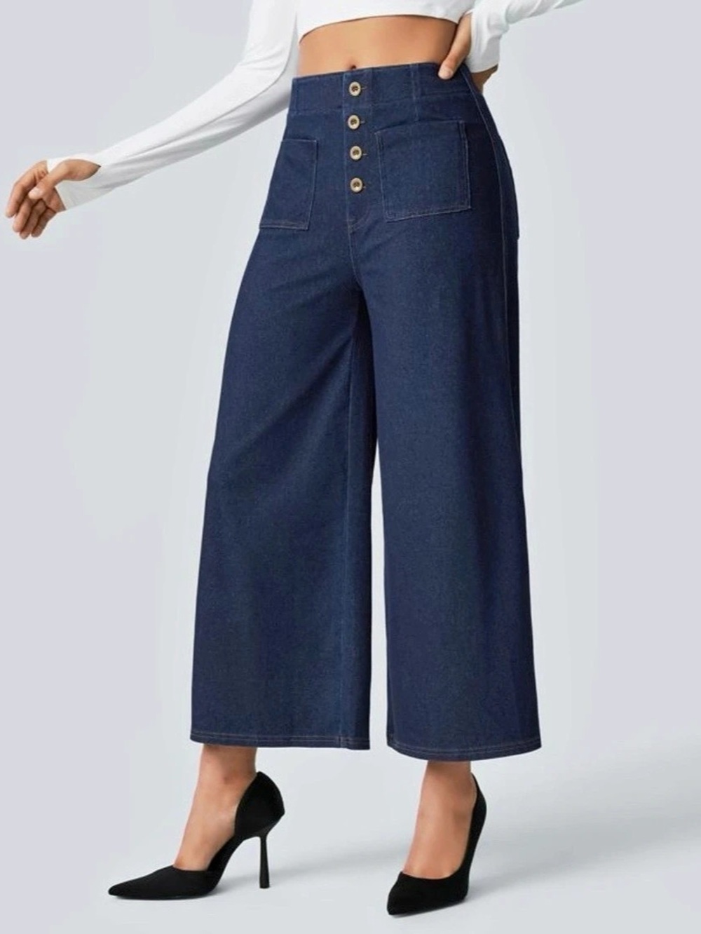 Halara Flex High Waisted Pockets Washed Casual Wide Leg Jeans Size Large NWT